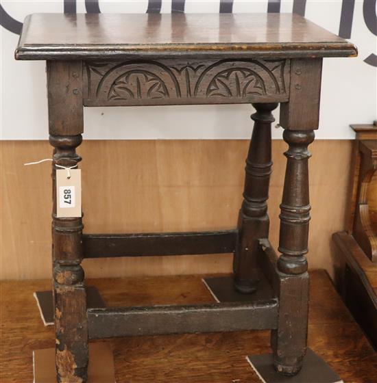 A 17th century style oak joynt stool Height 53cm